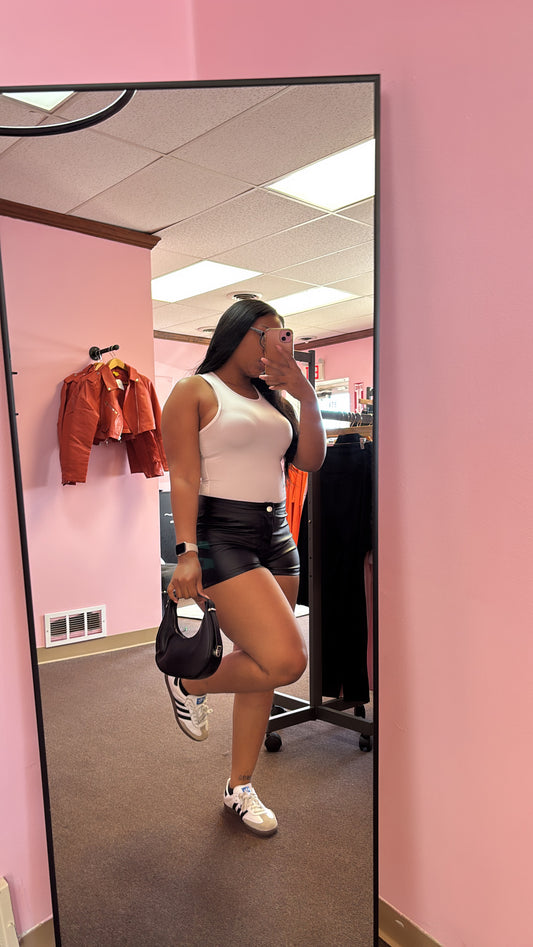 Black leather shorts